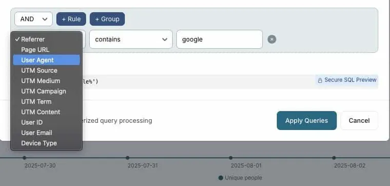 AnalyticsWP Query Search Options