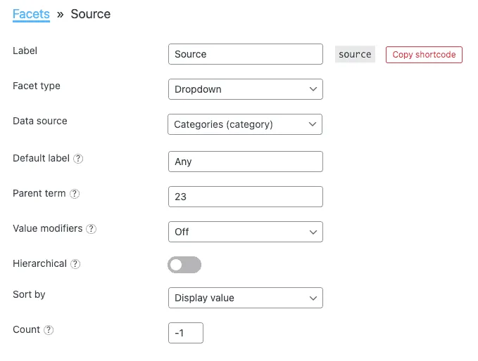 FacetWP - facet settings
