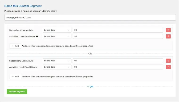 FluentCRM Dynamic Segment For Subscribers Unengaged for 90 Days