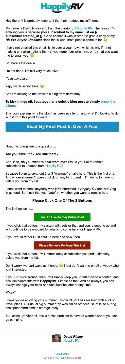 ReEngagement Email I Sent To My List