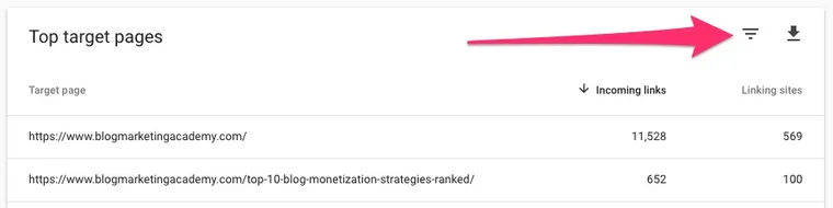 Filtering the incoming links
