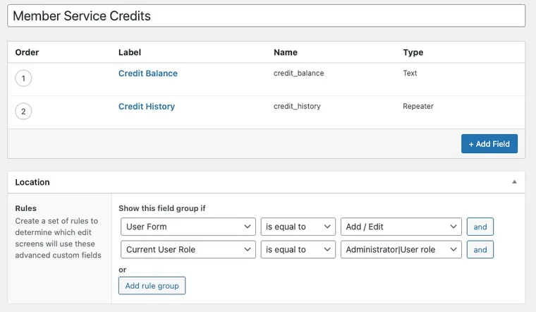 Service Credit System Fields