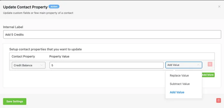Incrementing their credit balance in FluentCRM using an automation