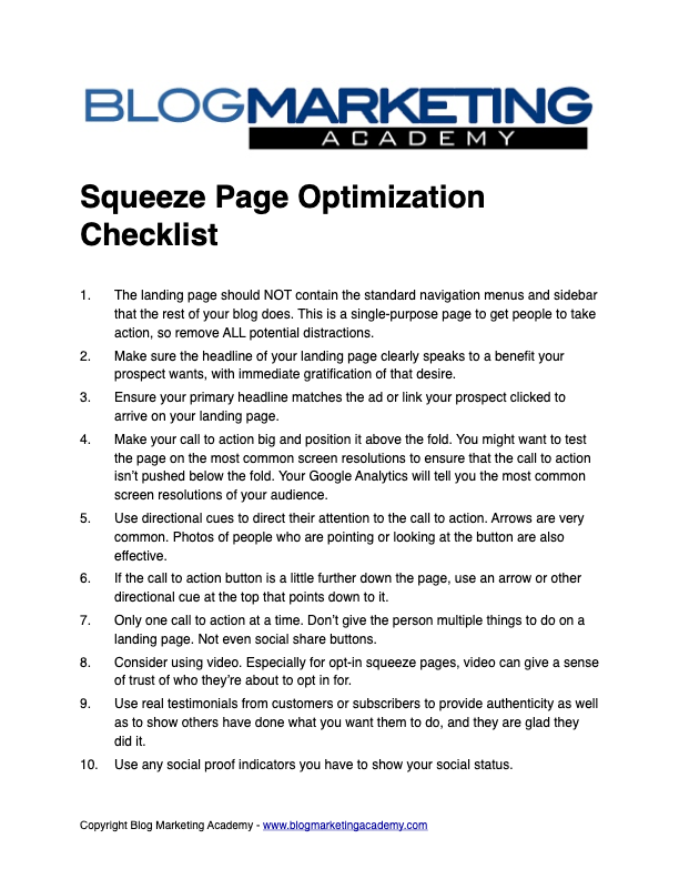 Squeeze Page Optimization Checklist