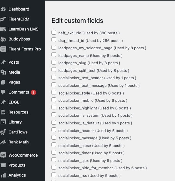 delete custom field data from Wordpress